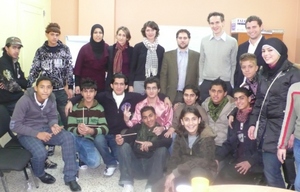 Anna Sanders and Sarah Rich meet with Iraqi students
