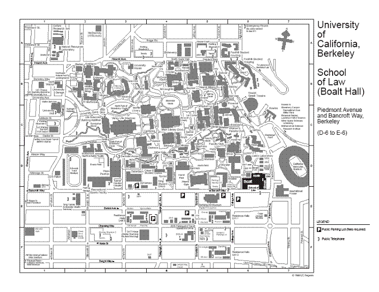 Campus map showing public parking near Berkeley Law