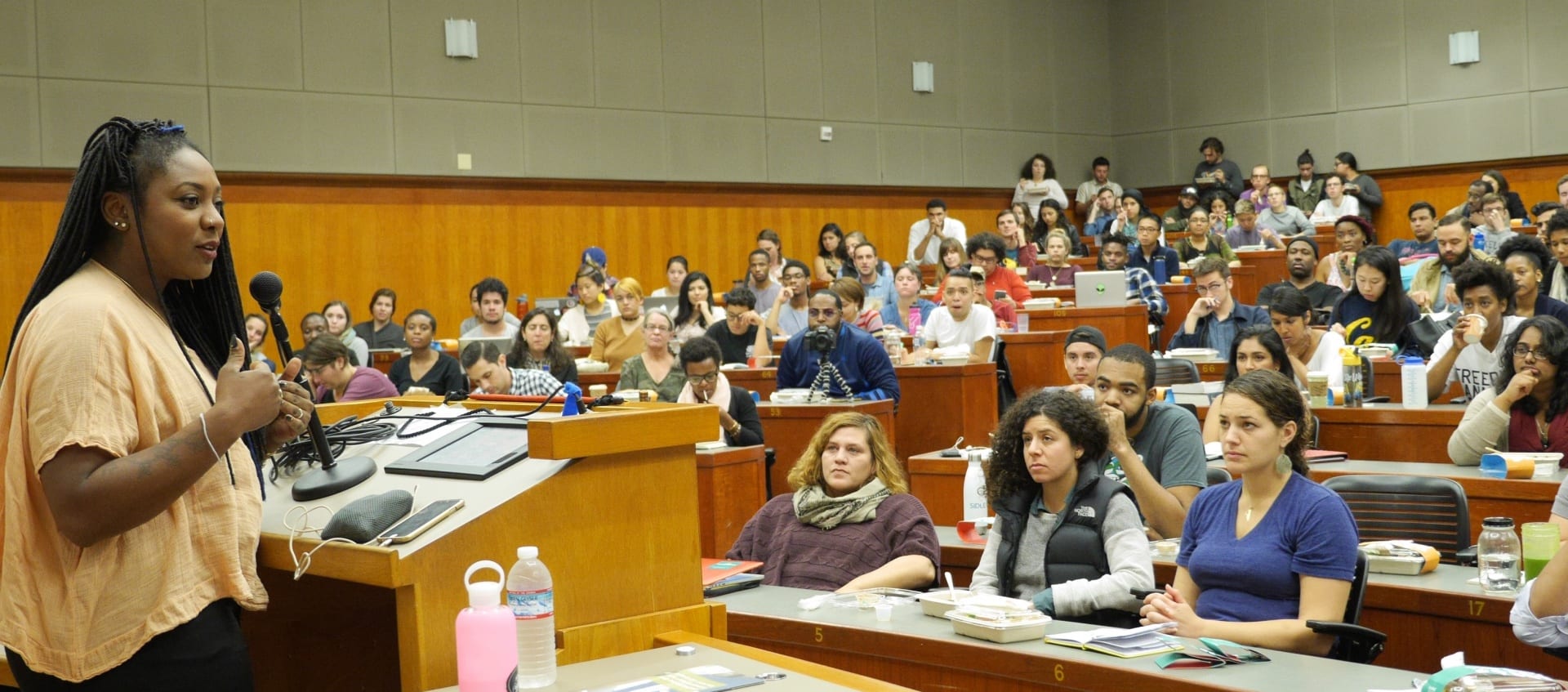 Alicia Garza talking to students at Berkeley Law