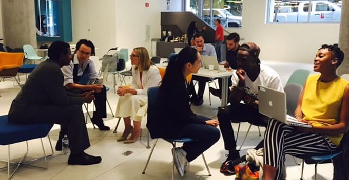 Participants collaborate at the Nasdaq Entrepreneurial Center in San Francisco.