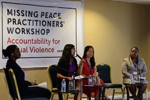 Kim Thuy Seelinger, director of the Human Rights Center Sexual Violence Program, and Associate Director Julie Freccero speak at the center's August workshop in Uganda.