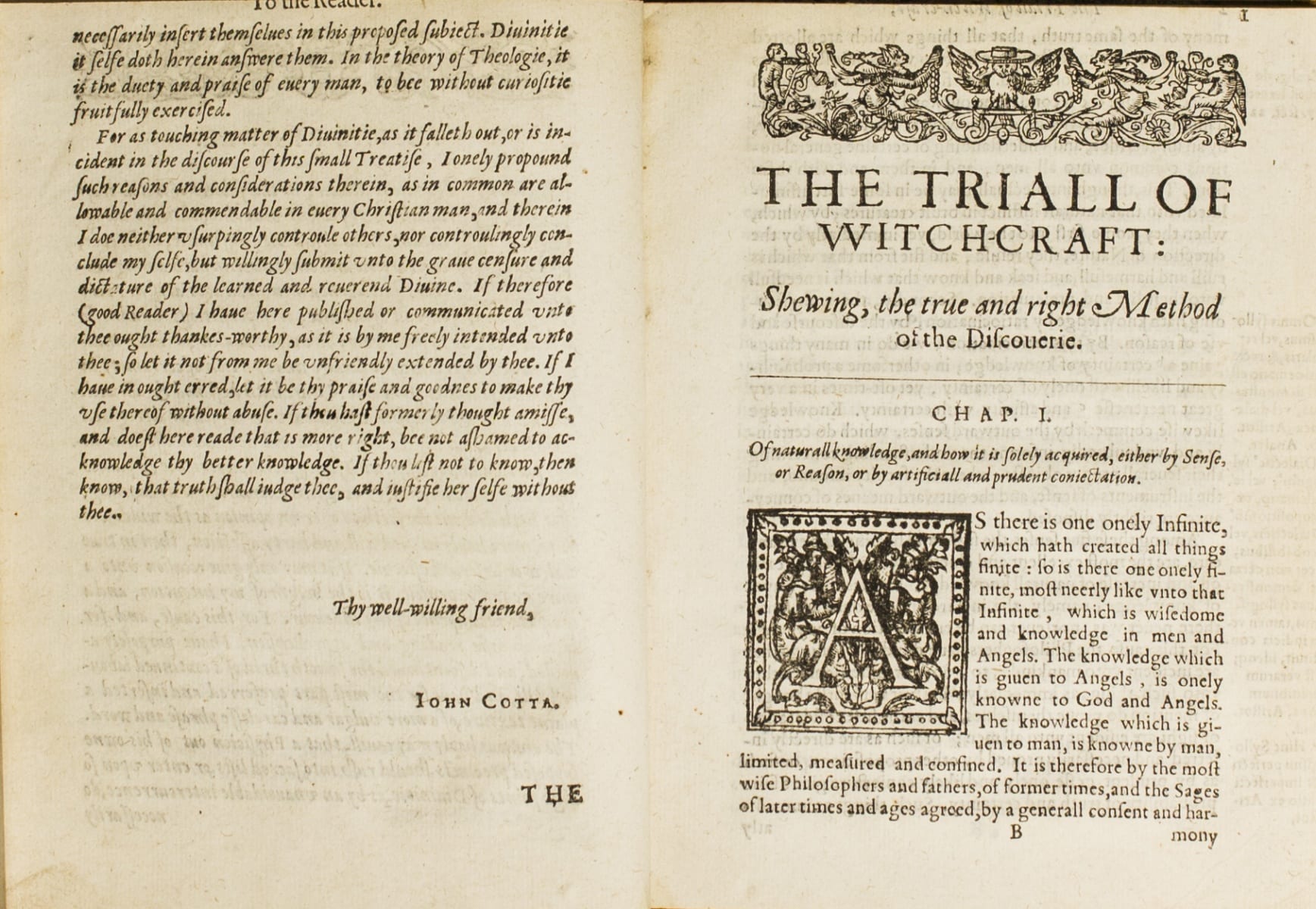 View full sized image: Cotta, John, 1575(?)-1650(?). The triall of witch-craft...London: Printed by George Purslowe for Samuel Rand, and are to be solde at his shop neere Holburne-Birdge, 1616
