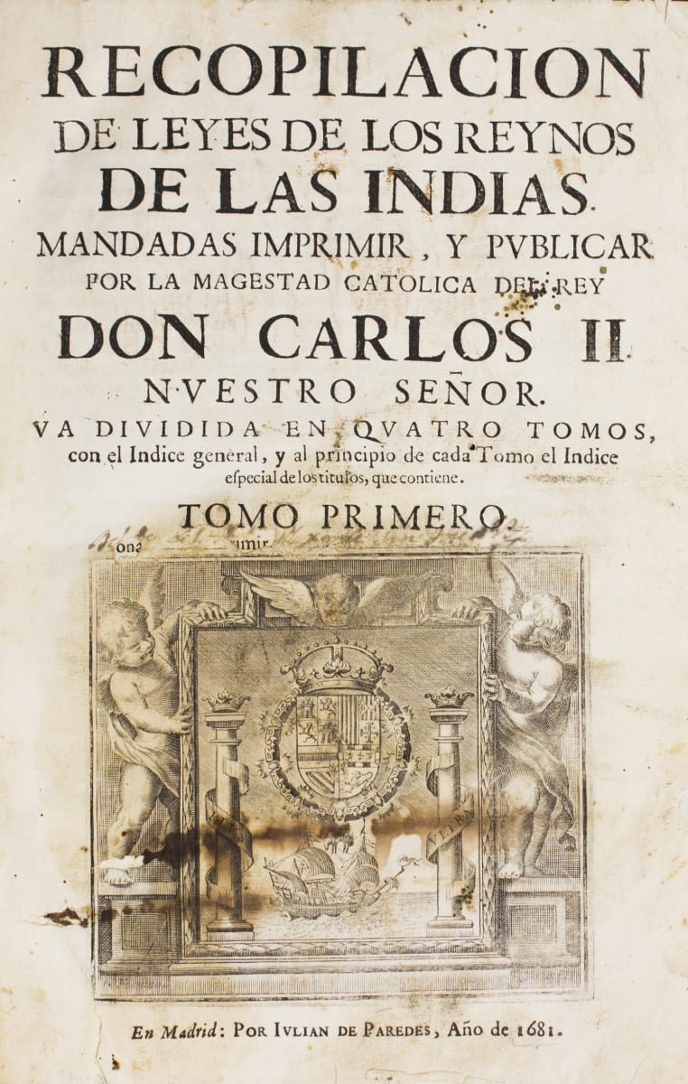 Photograph of Recopilación de leyes de los reynos de las Indias: mandadas imprimir, y publicar por la Magestad católica del rey don Carlos II, nuestro señor