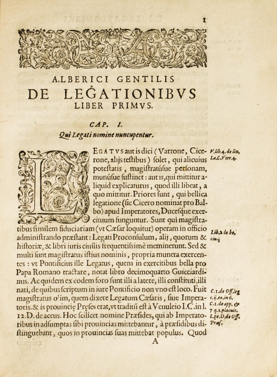 Photograph of a page in De legationibus, libri tres