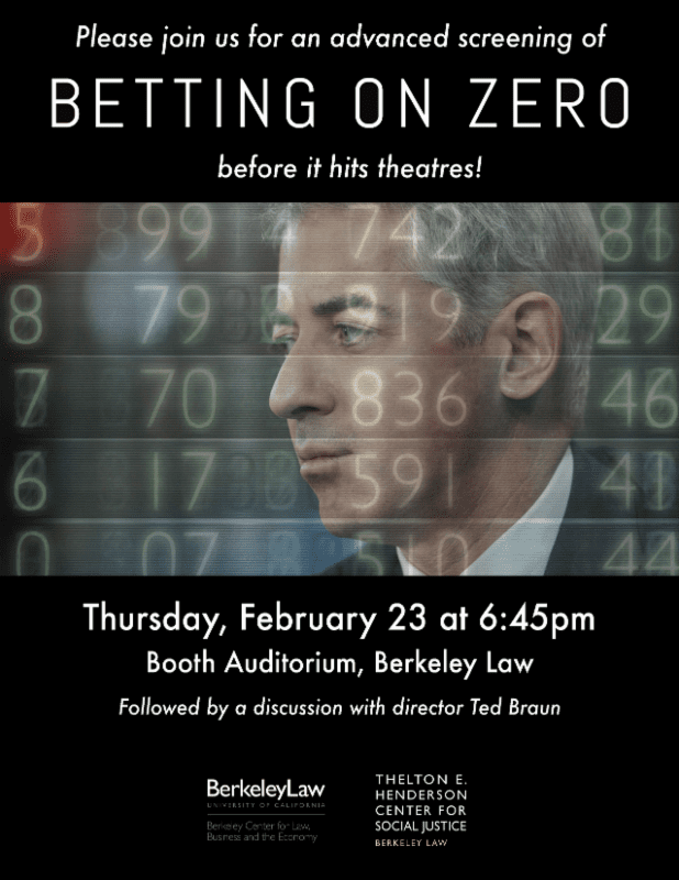 Please join us for an advanced screening of Betting on Zero before it hits theatres! Followed by a discussion with director Ted Braun
