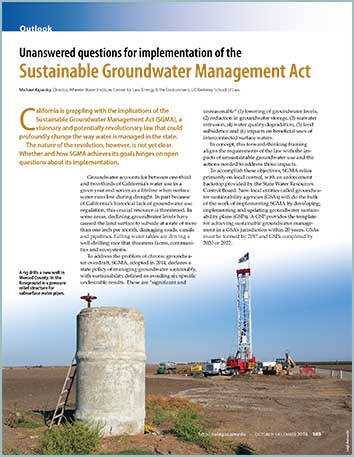 First page of article on Unanswered Questions for Implementation of the Sustainable Groundwater Management Act