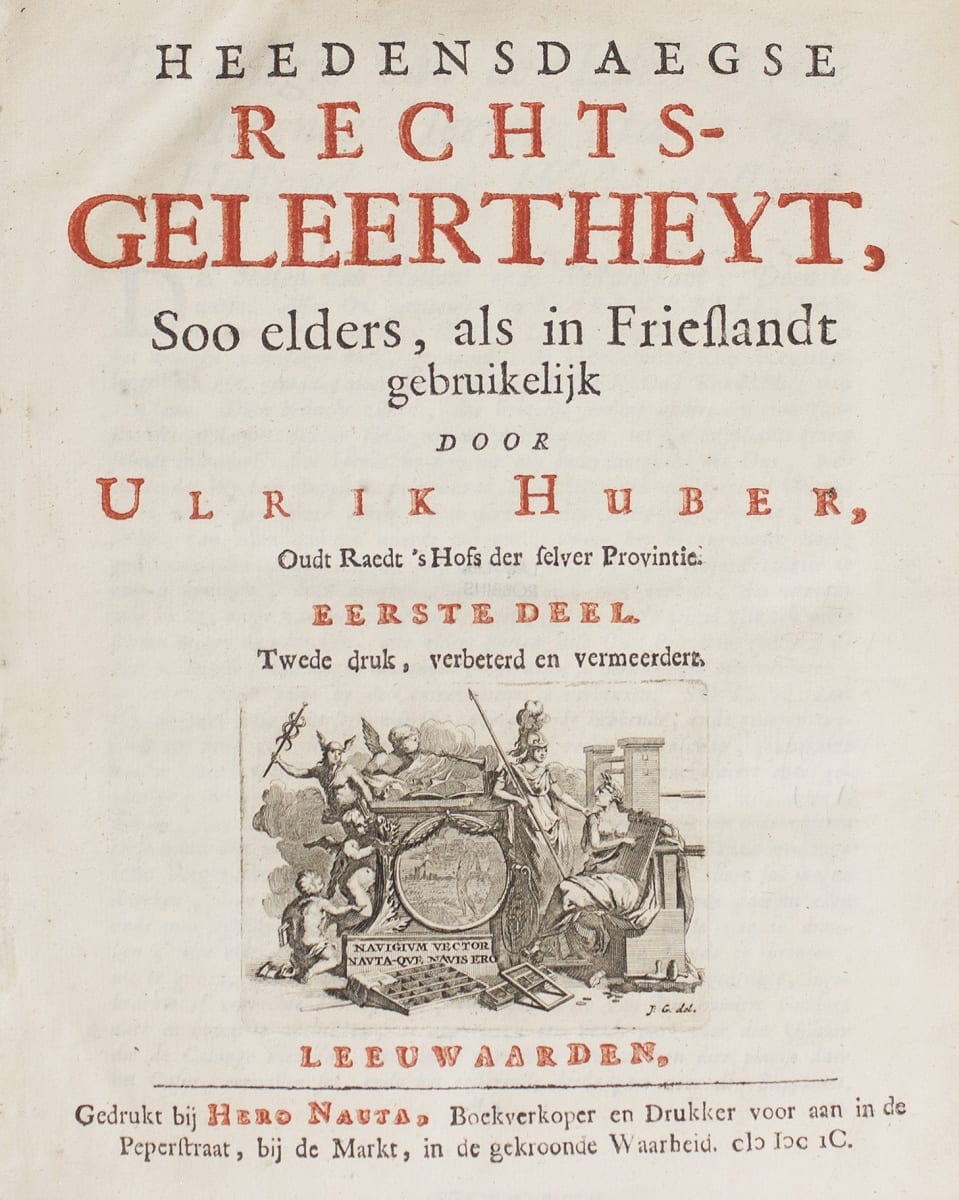 Frontispiece of old book, in Dutch with mythical illustration. Links to larger version of this image.