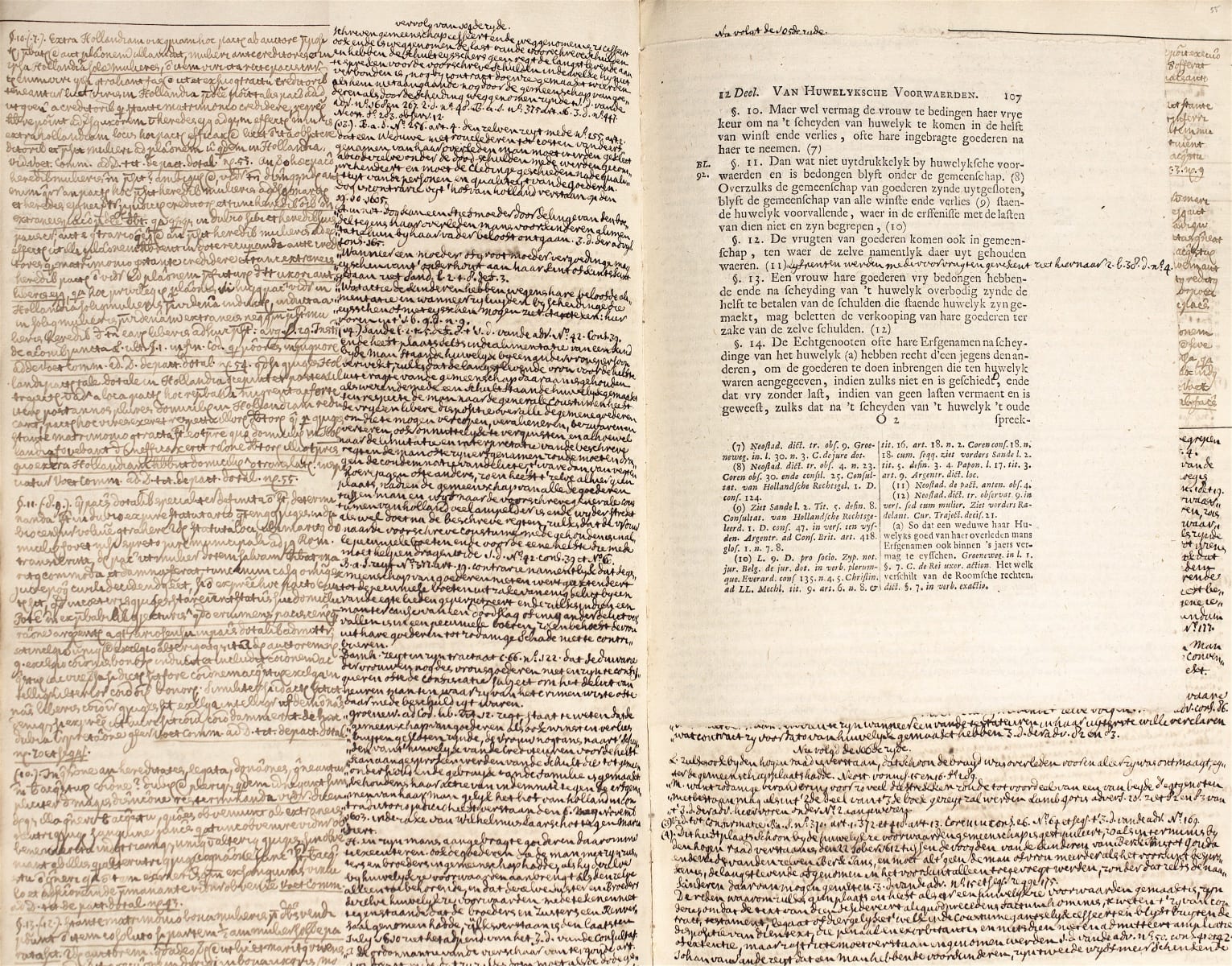 Old book pages, printed area surrounded by hand written script. Links to larger version of this image.