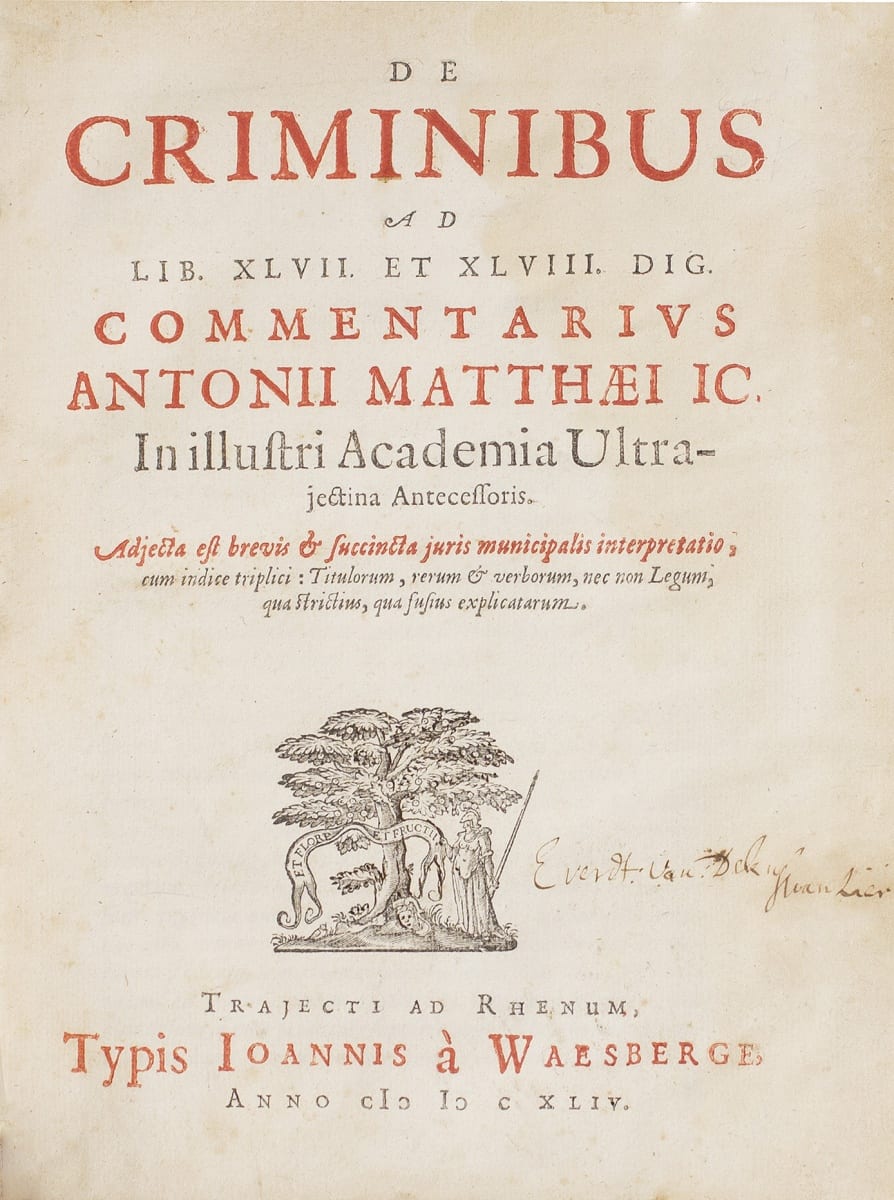 Old book page in Latin, De Criminibus. Links to larger version of this image.