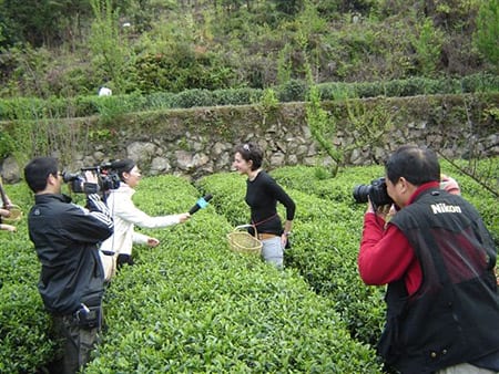 Stern discusses her research during a Chinese television interview.