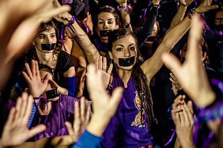 Women protesting religious restrictions on women’s healthcare, Spain. Photo credit: Alamy images.