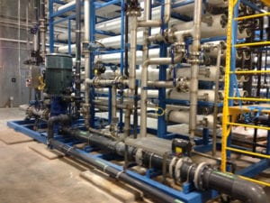 Pipes and other interconnected equipment in a water treatment system for direct potable reuse