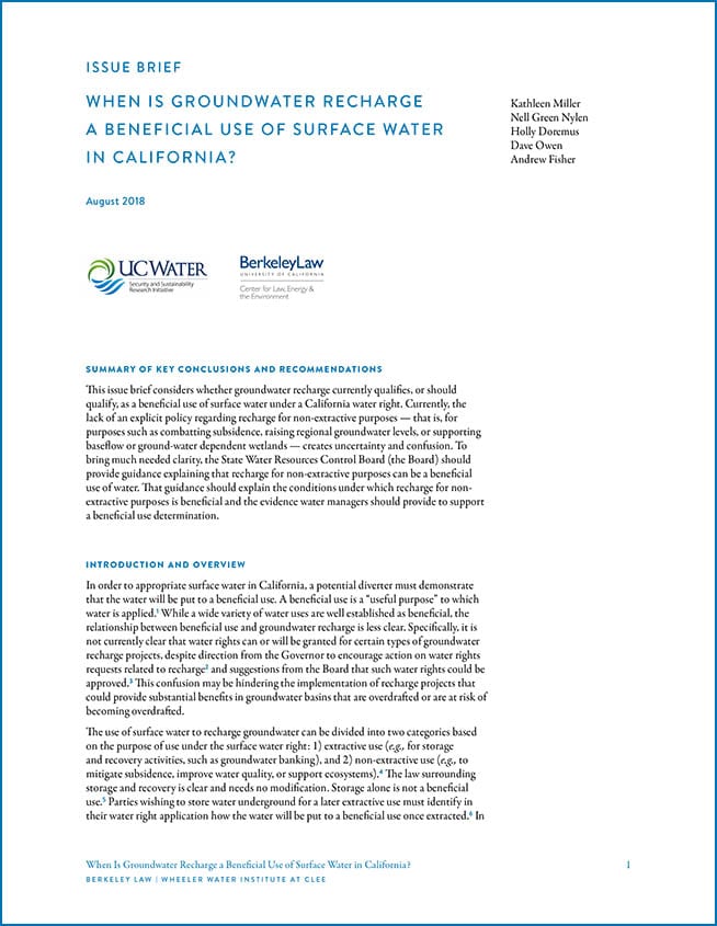 View When is Groundwater Recharge a Beneficial Use of Surface Water in California?