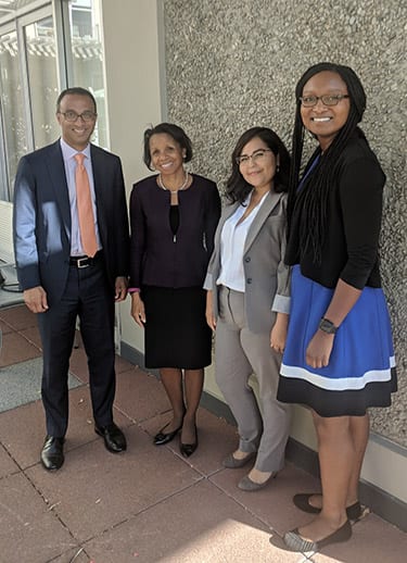 Federal court judges Amit Mehta and Wilhelmina Wright with students Rosa Hernandez '21 and Amanda Allen '19.