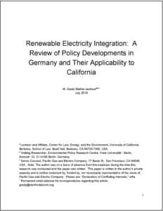 View Renewable Electricity Integration: A Review of Policy Developments in Germany and Their Applicability to California