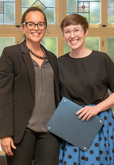 Hannah Flanery '19 (right) with EBCLC Housing Practice Director Meghan Gordon '11. 