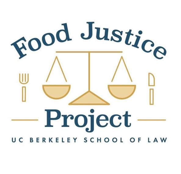 Berkeley Law Food Justice Project logo with scales, fork and knife