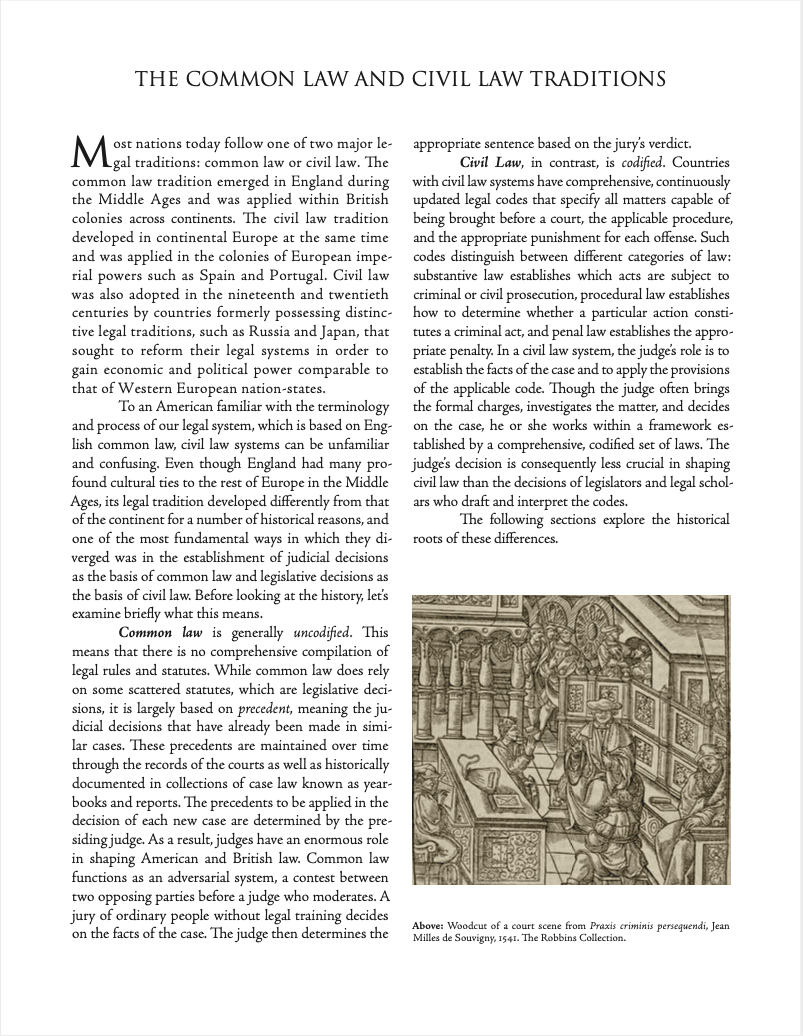 Screenshot of the first page of Civil Law and Common Law Tradition Educational Resource