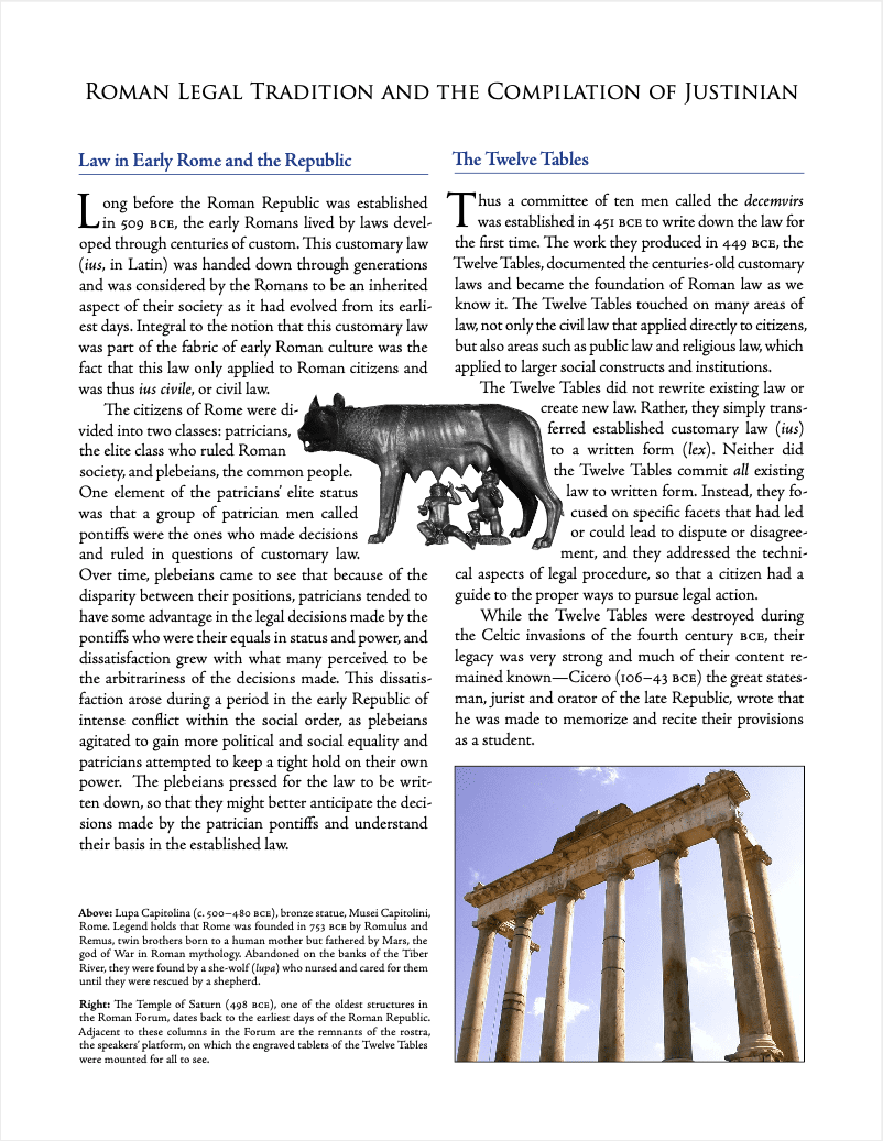 Screenshot of Roman Legal Compilation of Justinian educational resource