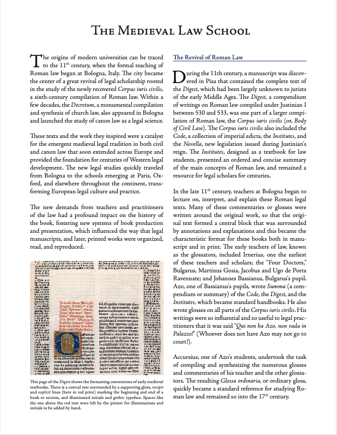 Screen shot of the first page of the Medieval Law School educational resource