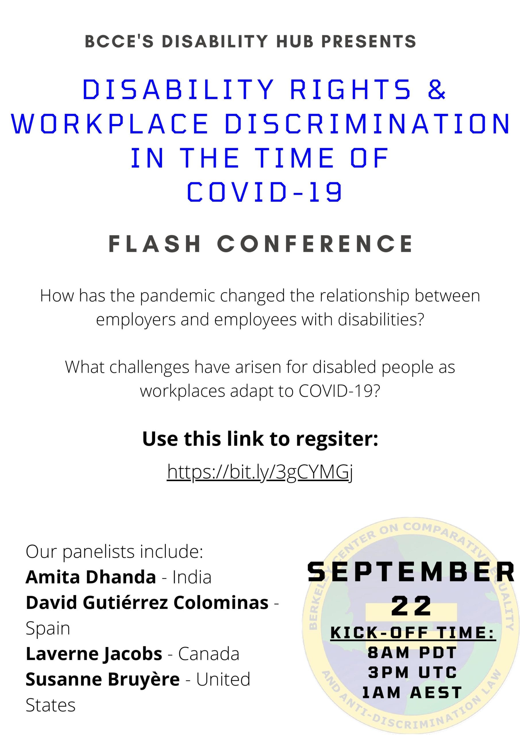 Disability Rights & Workplace Discrimination in the Time of COVID-19 Flash Conference Infographic