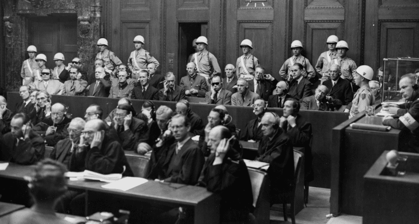 people in courtroom at nuremberg trials