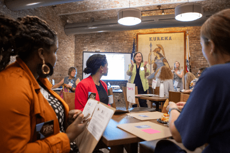 women at advocacy meeting