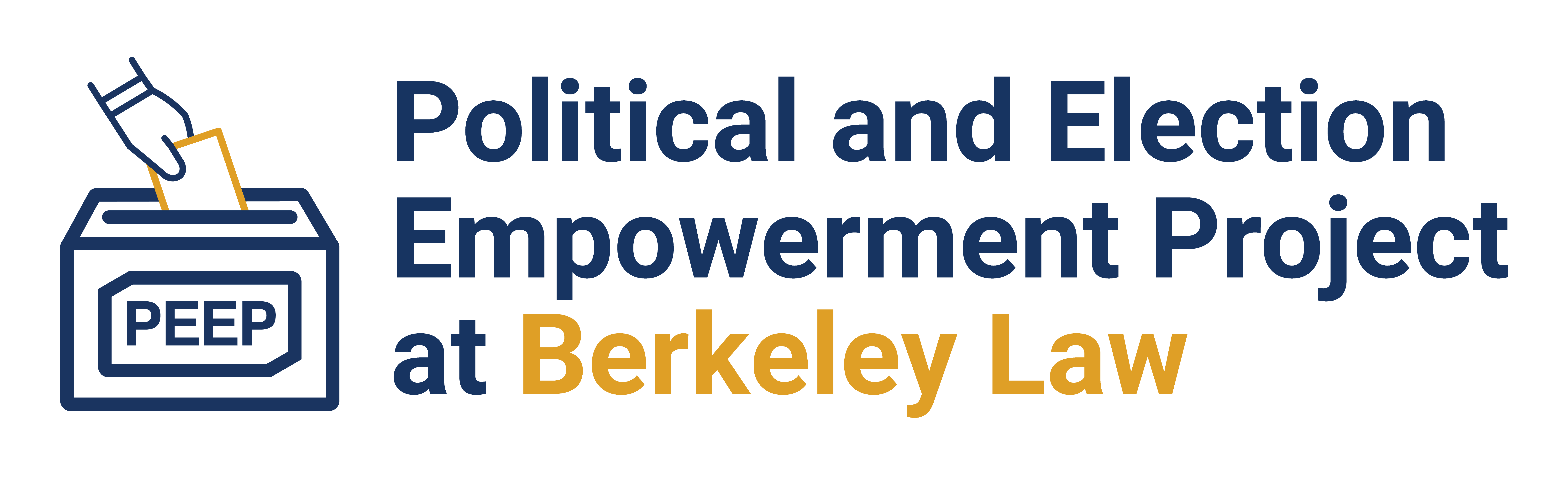PEEP (Political and Election Empowerment Project at Berkeley Law) SLP Logo with a hand inserting ballot with the word "PEEP" infront.