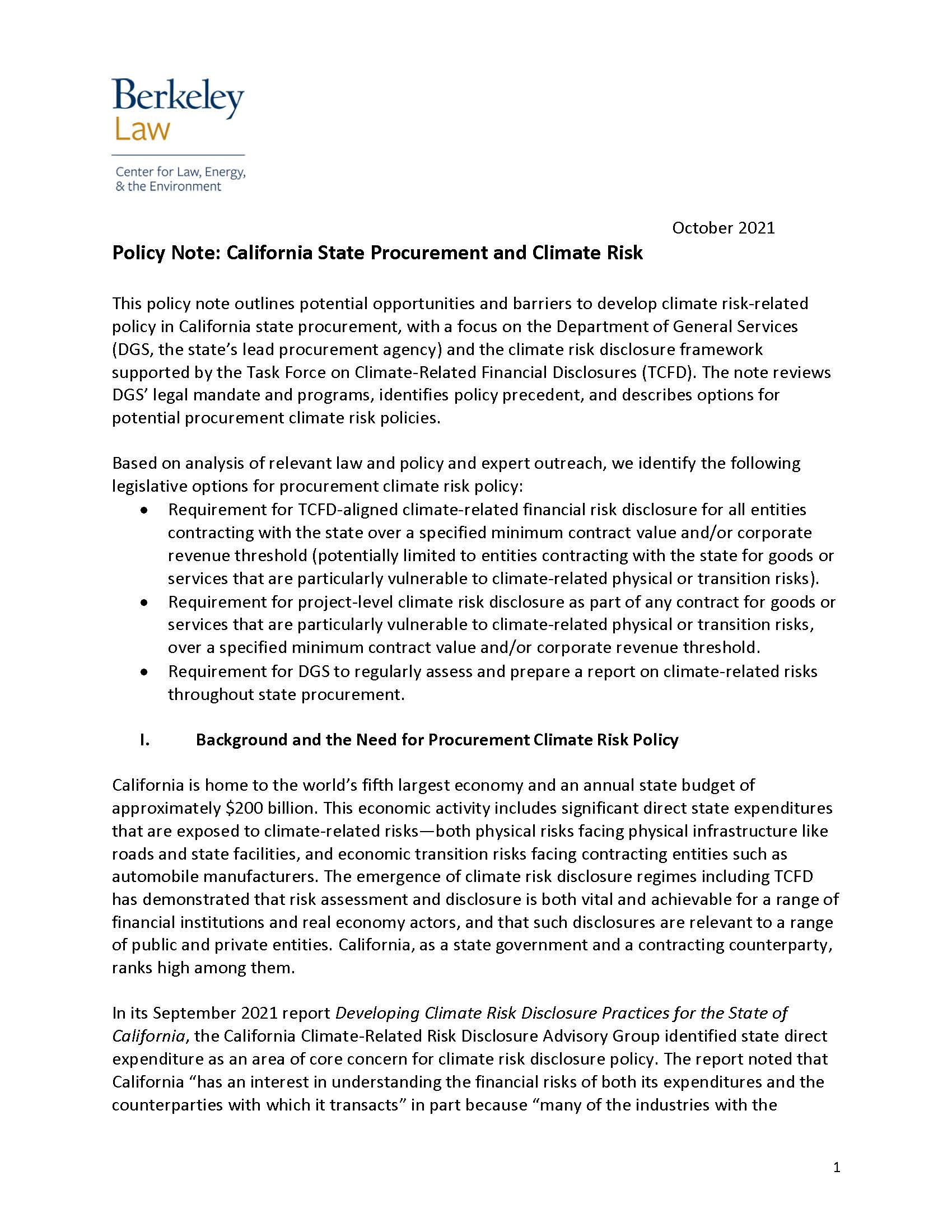 View Developing Climate Risk Policy for State Procurement and Bond Issuance