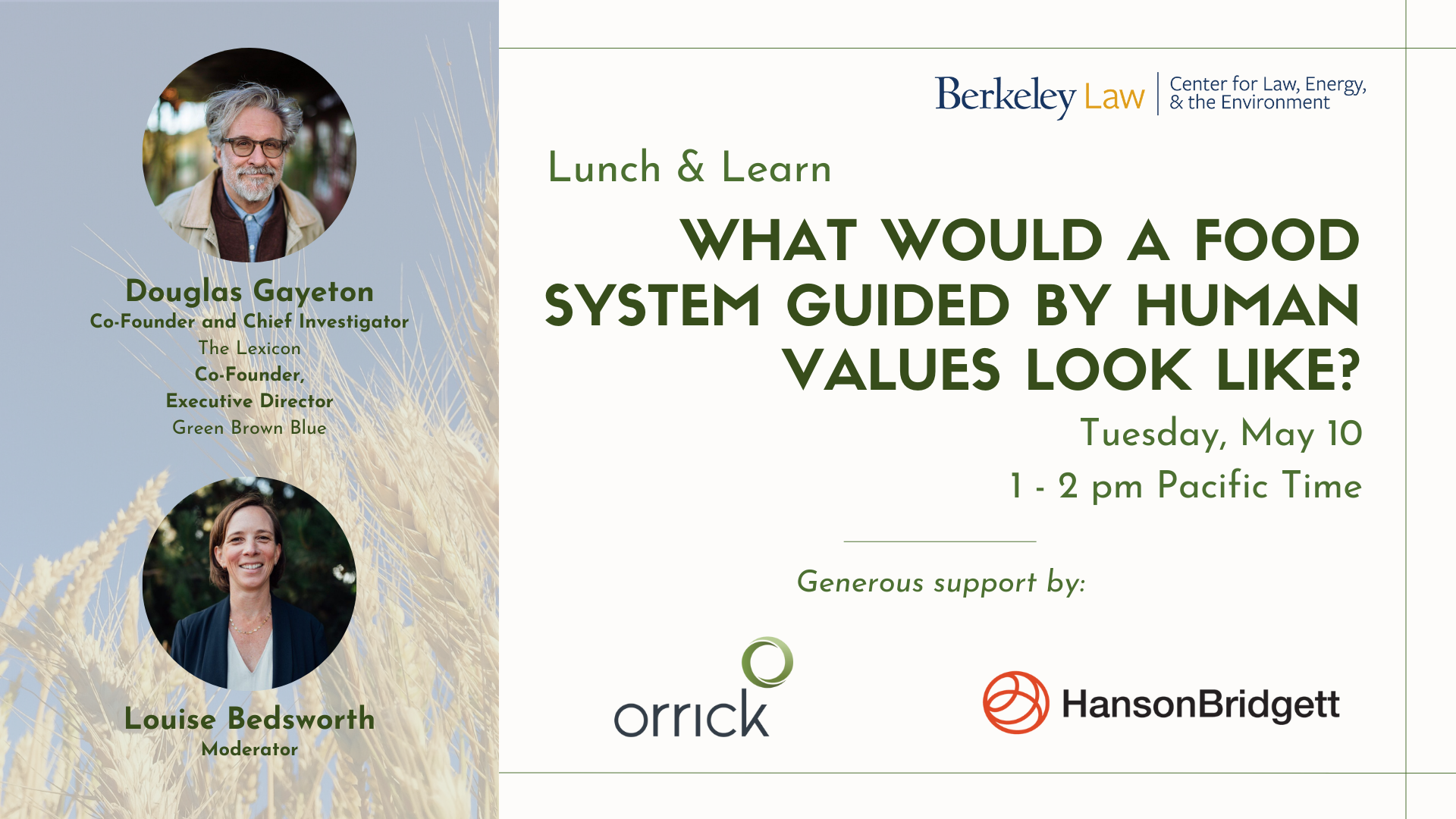 Lunch & Learn What would a food system guided by human values look like flyer