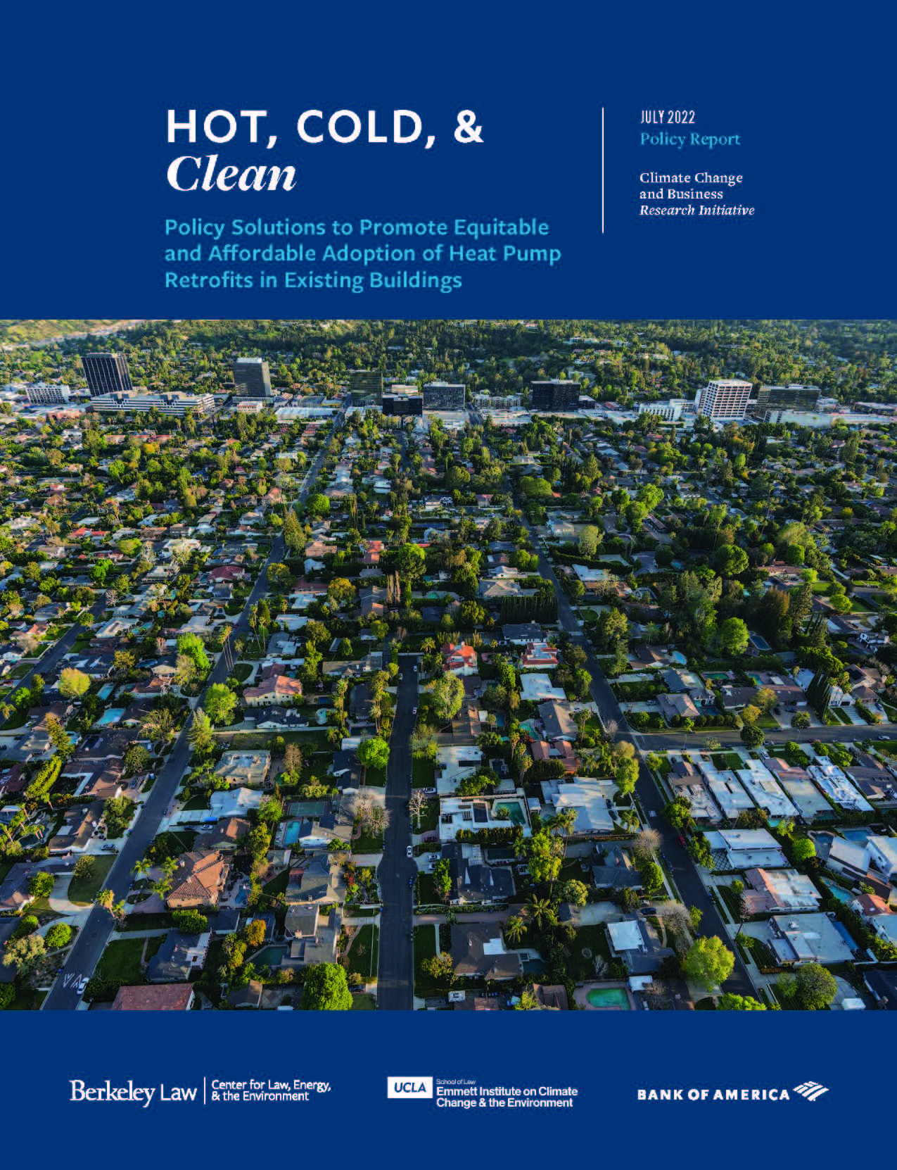 Cover Photo for Hot, Cold, & Clean Report; features sprawling suburban city overhead view from a drone camera