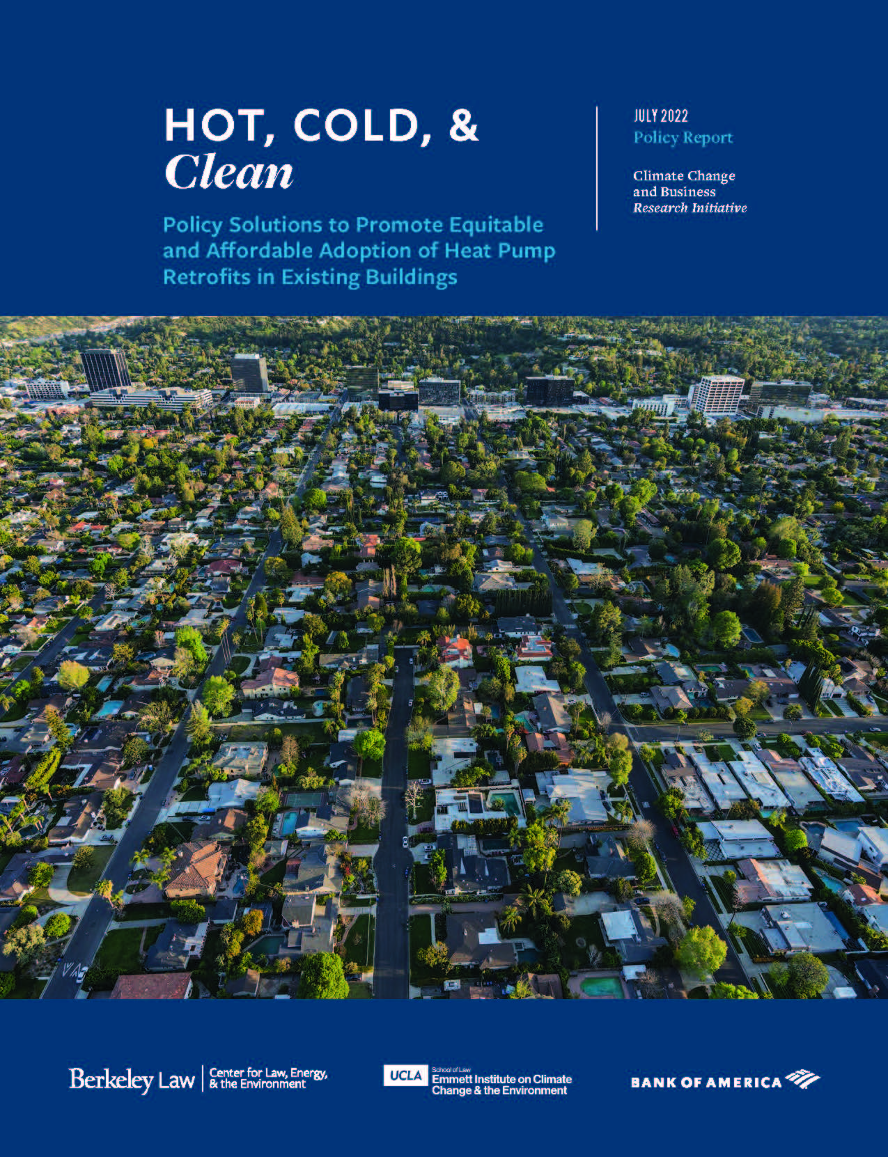 Cover Photo for Hot, Cold, & Clean Report; features sprawling suburban city overhead view from a drone camera