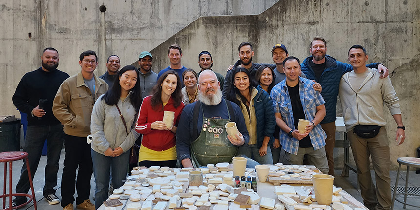 Posed group picture at ceramics studio