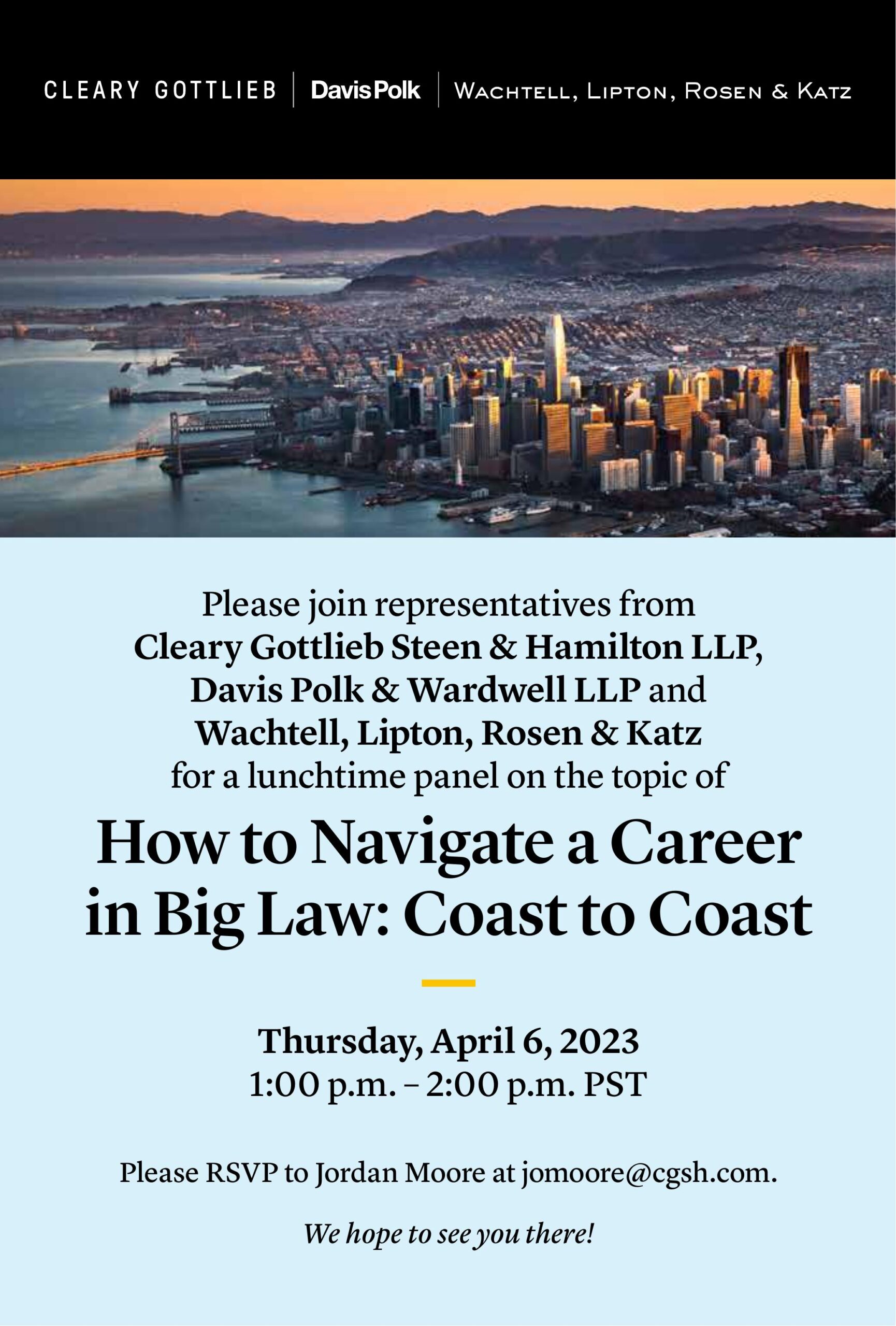 Event flyer: How to navigate a career in Big Law