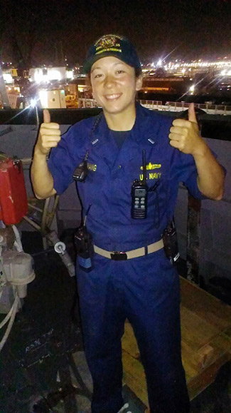 Courtney Wang in naval uniform