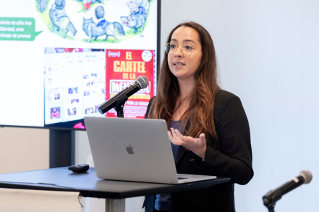 woman giving presentation