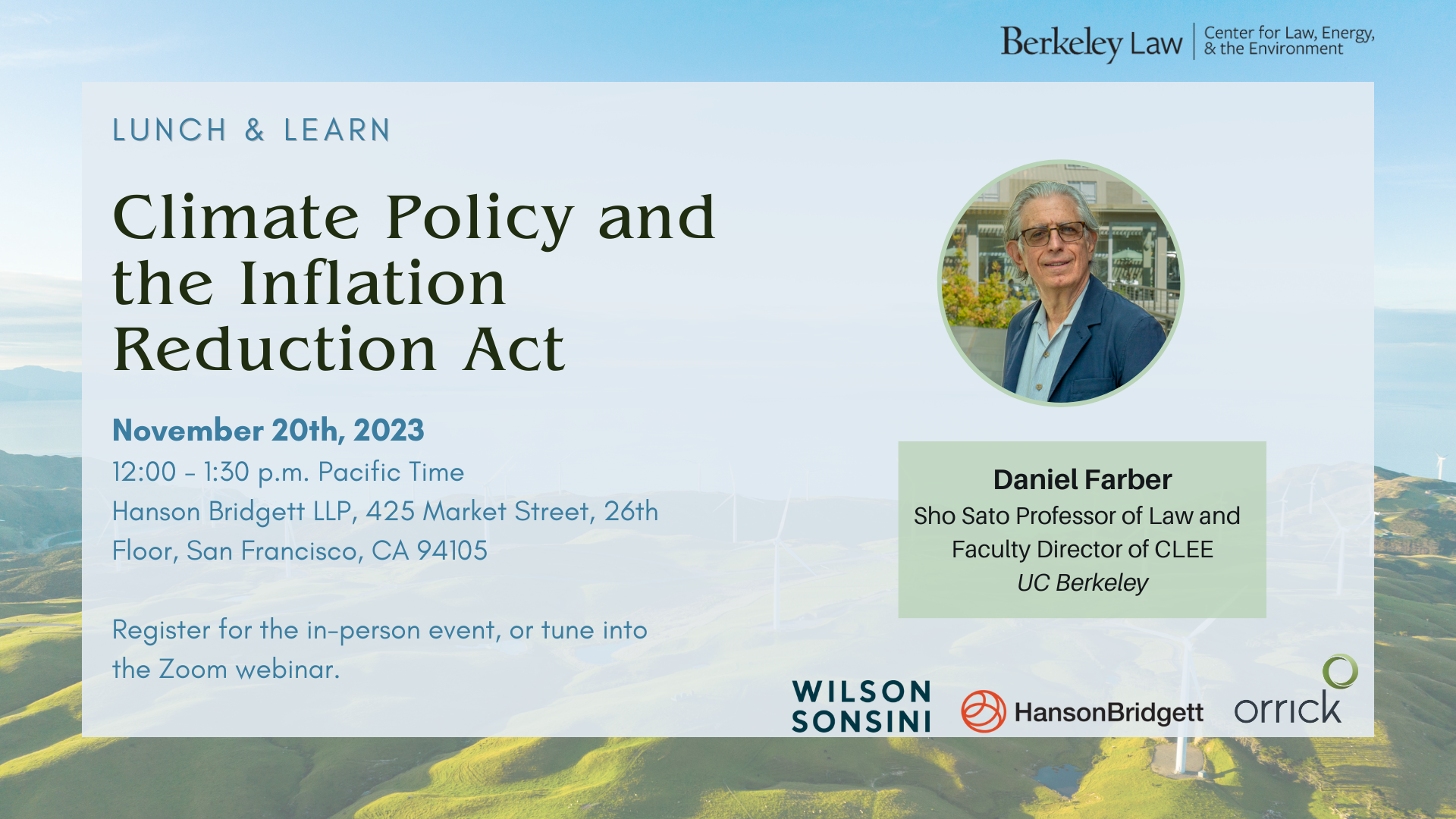 Flyer that says "Lunch and Learn: Climate Policy and the Inflation Reduction Act"