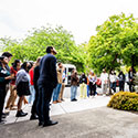 EBCLC students standing outside building