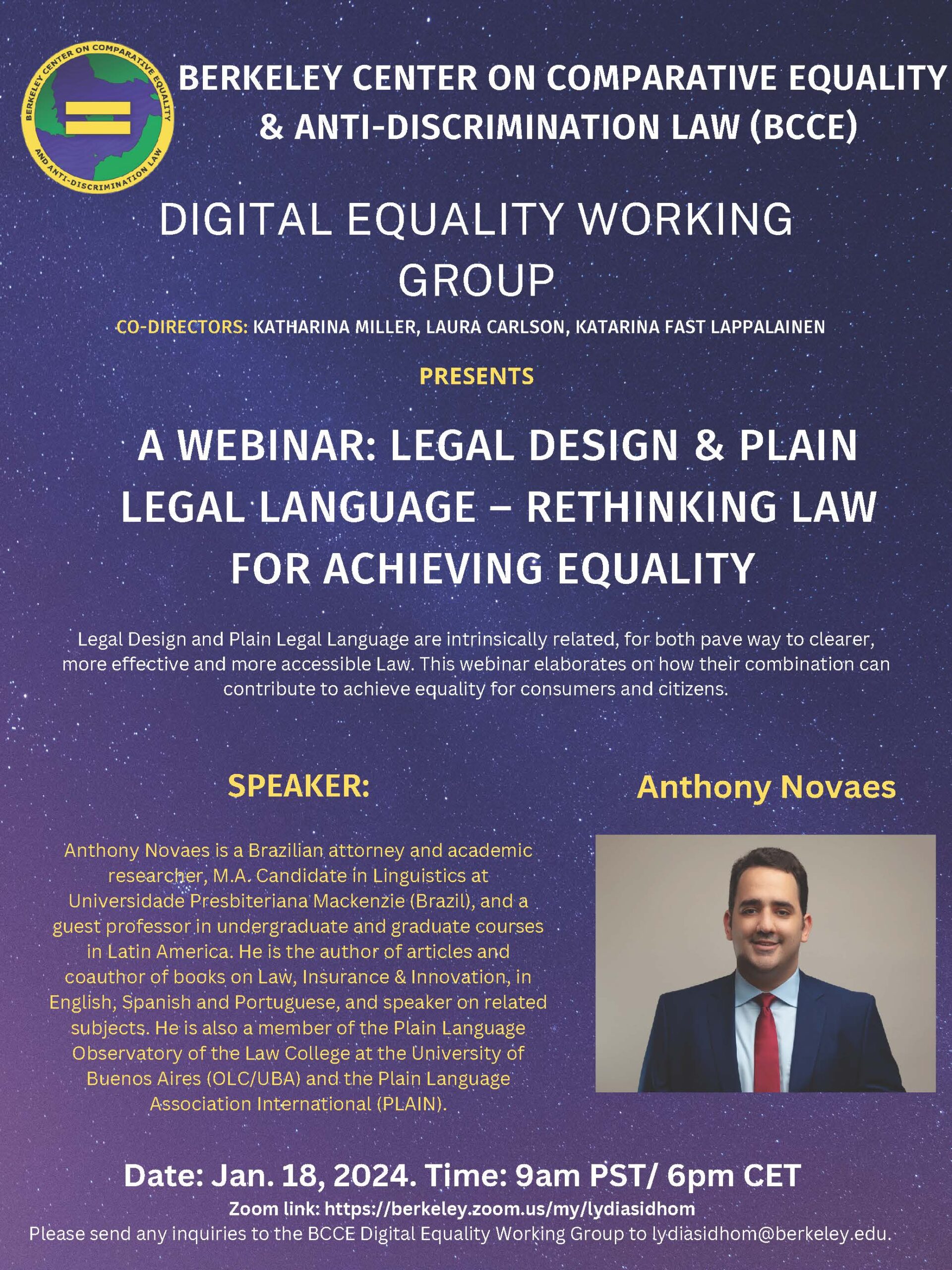 Flyer for Webinar: Legal Design & Plain Legal Language - Rethinking Law for Achieving Equality