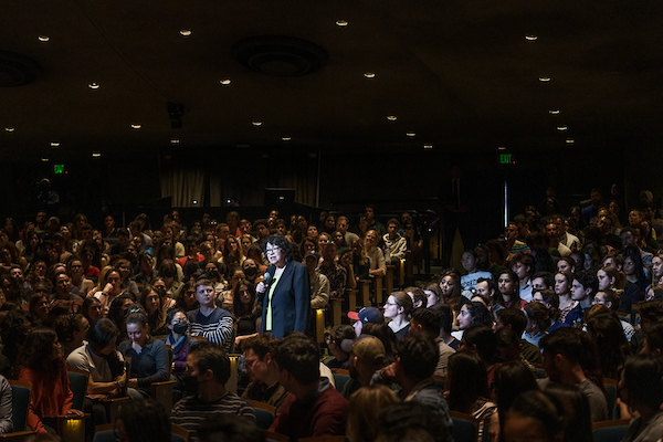 Large crowd with Sotomayor walking in the audience