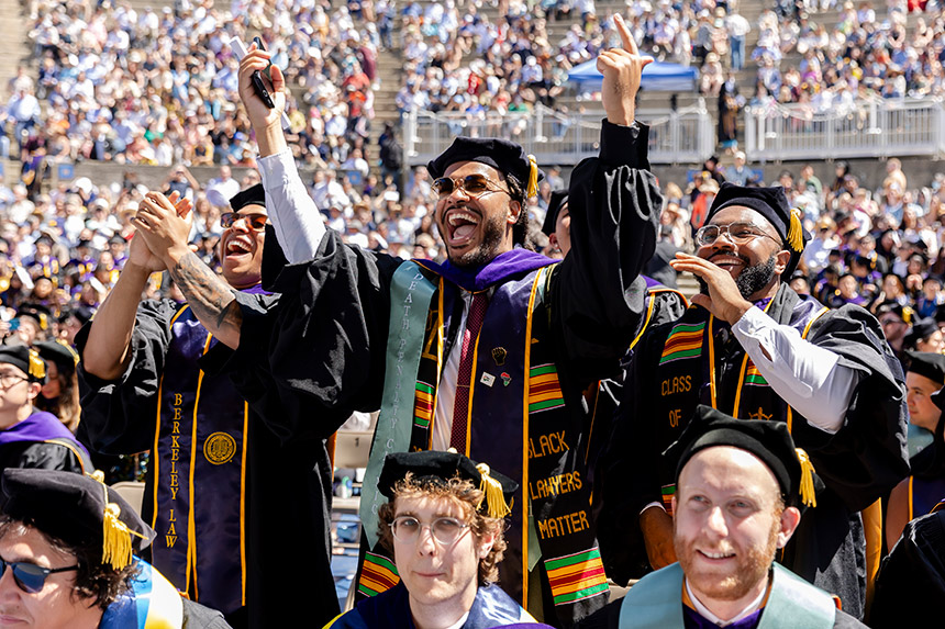 Large crowd of graduates celebrating at Greek Theatre