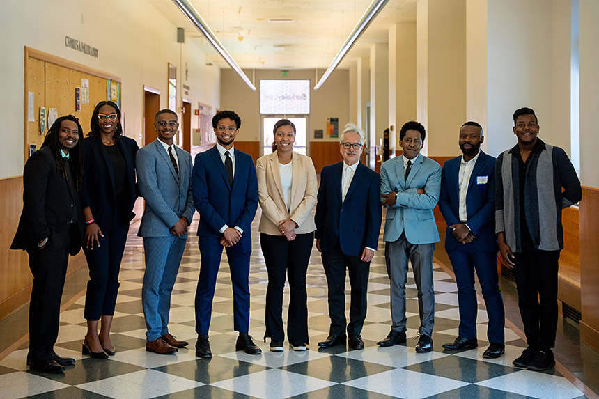 Posing: Symposium speakers Brandon Greene, Kamila Moore, Wesley Cox, Dominick Williams