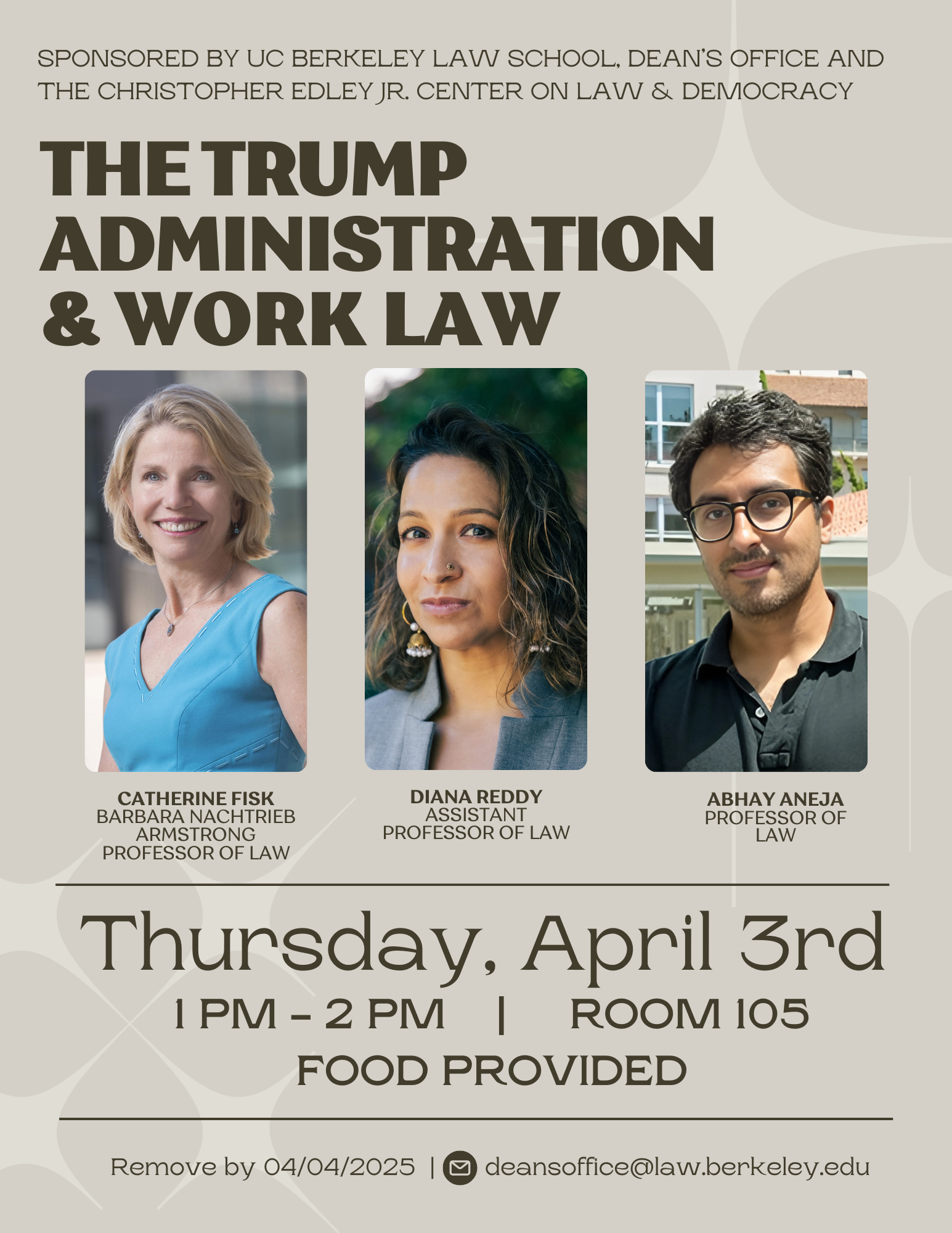 Event flyer with photos of featured speakers